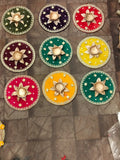 Handcrafted Velvet Diya Plates | Traditional Decorated Candle Trays for Mehndi & Diwali Decor