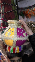 Title: Handcrafted Multicolor Velvet Wedding Matki / Jaago Pot | Traditional Mehndi & Sangeet Decor