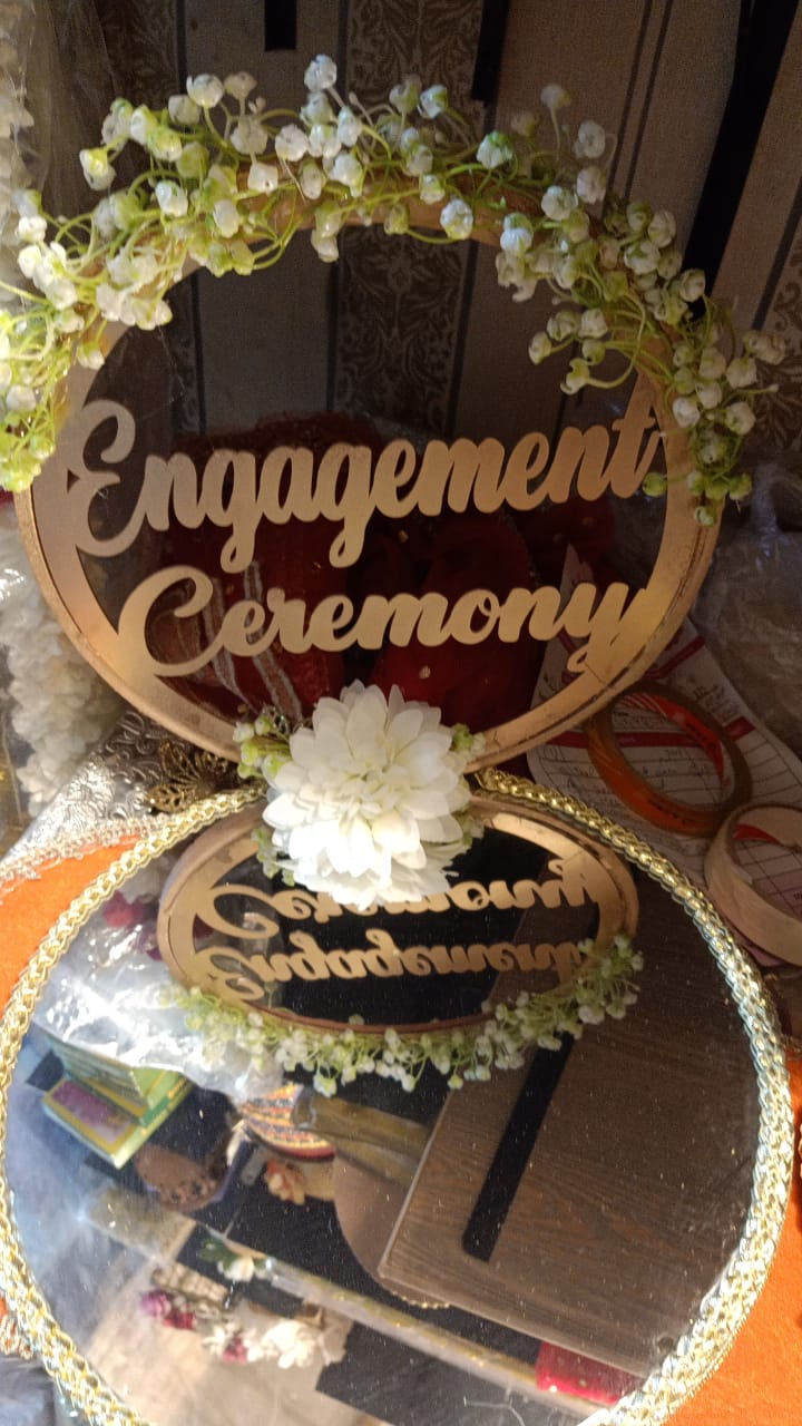 Title: Personalized Wedding Ring Platter with Floral Arch Decor