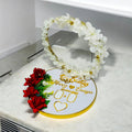 Title: Personalized Wedding Ring Platter with Floral Arch Decor