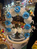 Handcrafted Floral Engagement Ring Tray | Blue & White Mirror Ring Platter with Ring Boxes