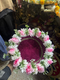 Handcrafted Floral Velvet Wedding Tray | Pink & White Decorative Engagement & Mehndi Thaal