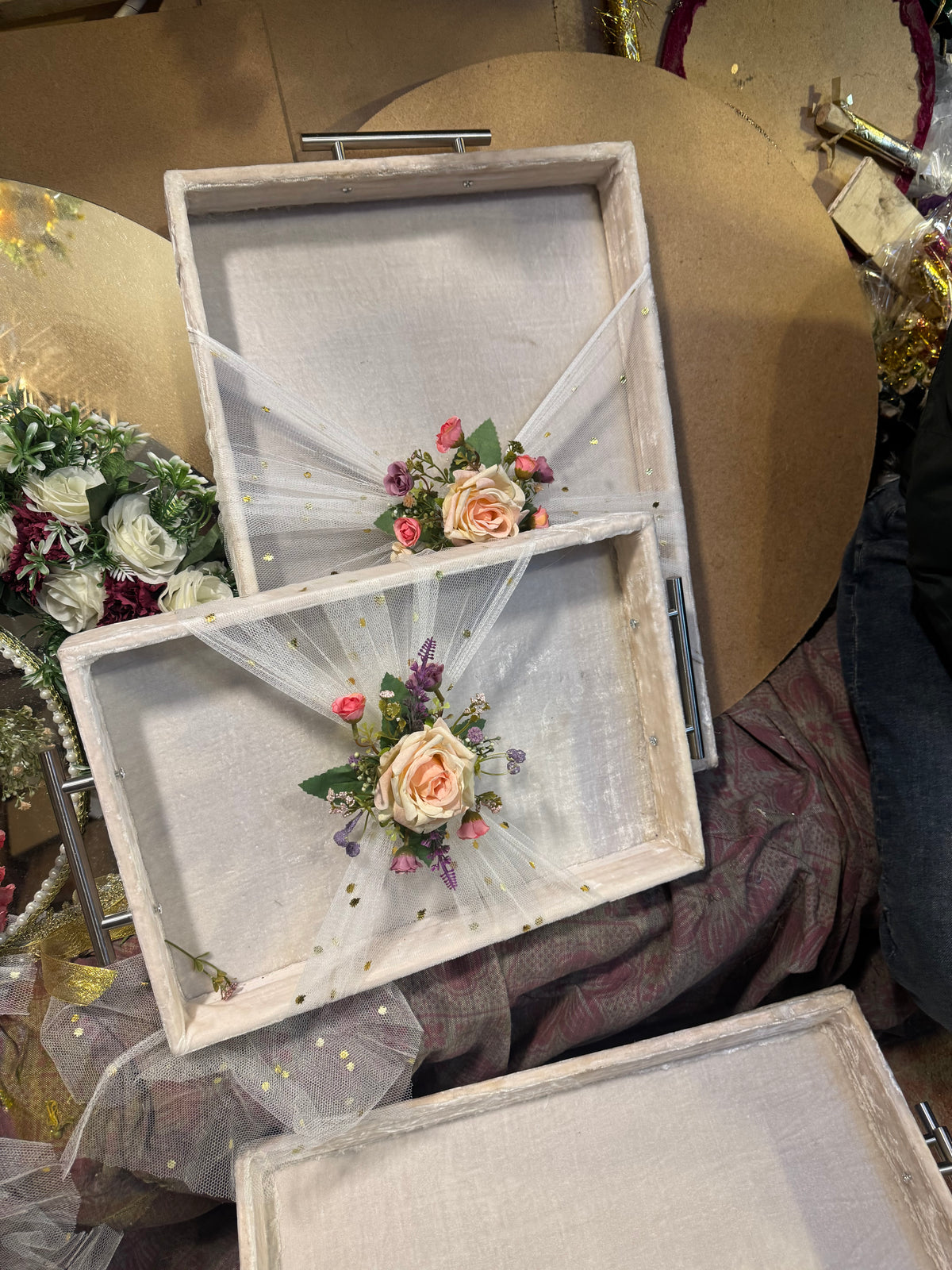 Luxury Velvet Gift Tray Set – Handmade Floral Decorative Serving Trays