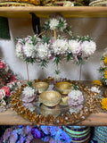 Decorative Floral Mayun & Mehndi Thaali Set – Mirror Base with Golden Bowls for Wedding Ceremonies