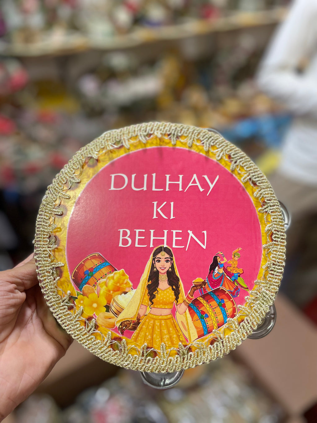 Dulhay Ki Behen Decorative Tambourine – Groom's Sister Wedding Dafli Prop for Mehndi, Sangeet & Photoshoots