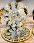 Elegant Pearl & White Floral Doodh Pilai Glass with Mirrored Base