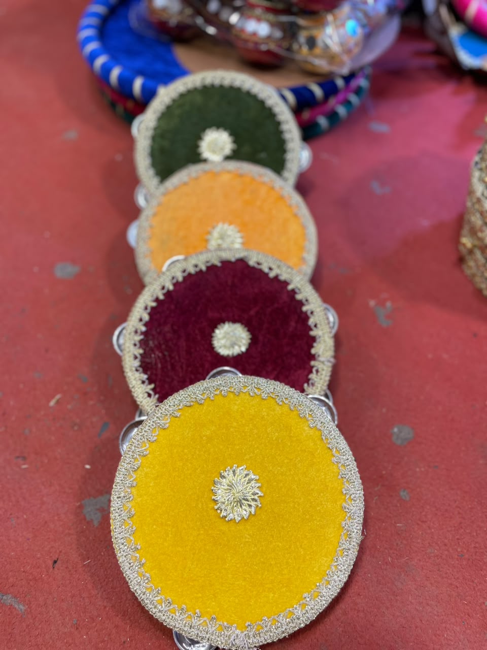 Handcrafted Velvet Dafli Props with Gold Zari Lace for Mayun & Mehndi Ceremonies