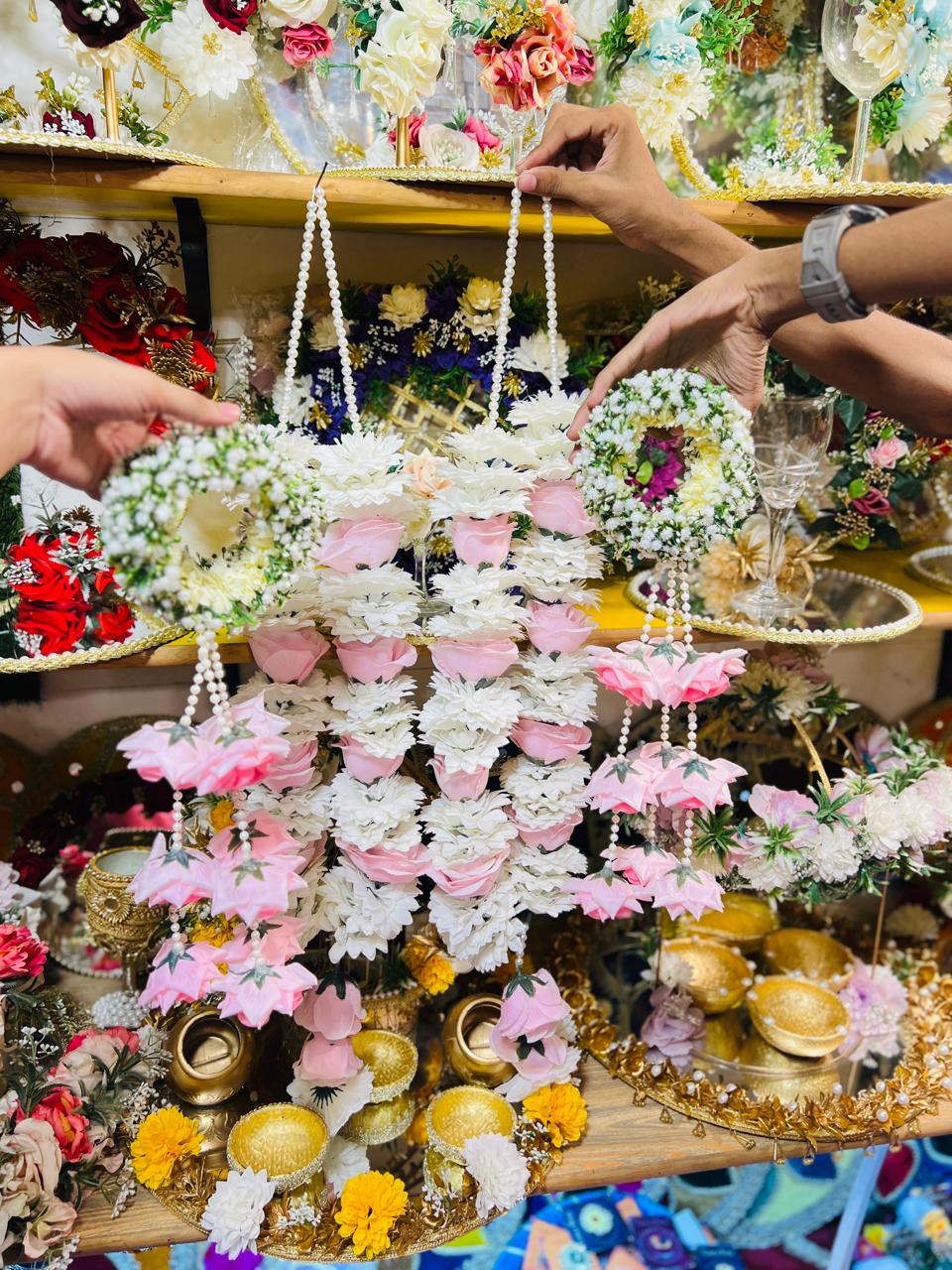 Artificial Flower Wedding Mala Set – Handmade Rose Garlands for Bride & Groom