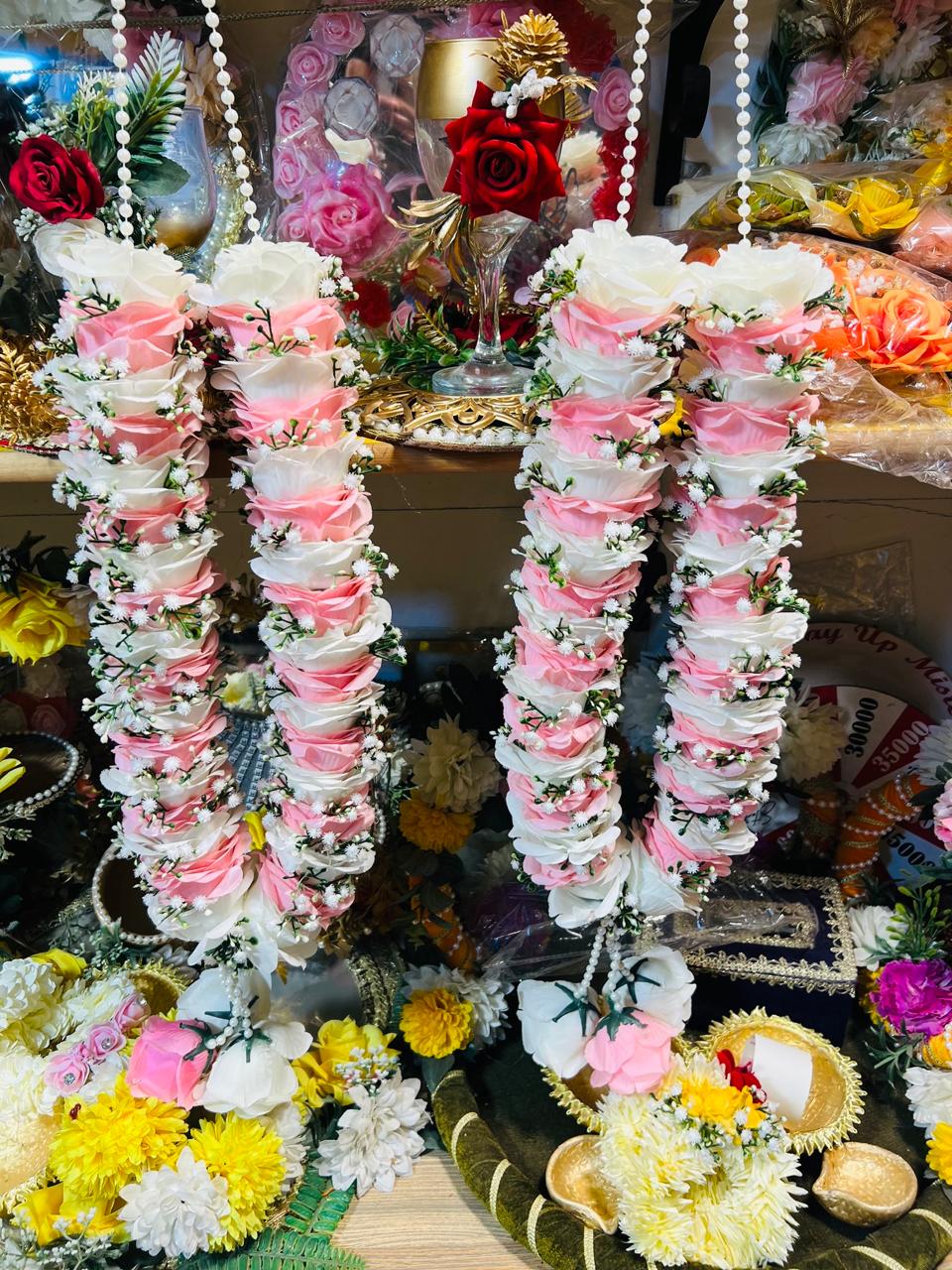 Artificial Flower Wedding Mala Set – Handmade Rose Garlands for Bride & Groom