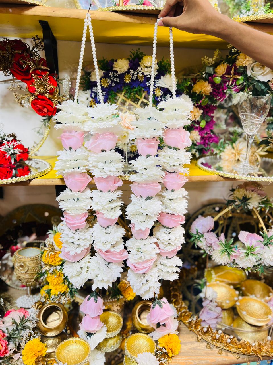 Artificial Flower Wedding Mala Set – Handmade Rose Garlands for Bride & Groom