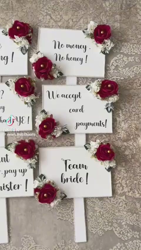 Handmade Floral Wedding Entry & Juita Chupai Signs for Groom Entry | Team Bride Photo Props